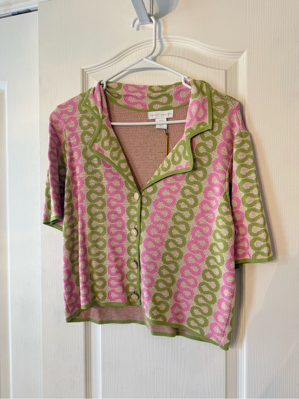 House of Harlow 1960 Pink and Green Patterned Short Sleeve Cardigan